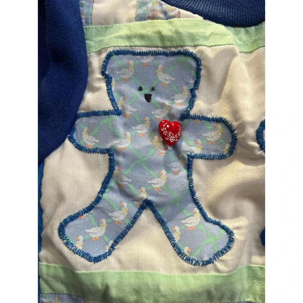 Vintage Handmade Quilted Vest‎ Baby Toddler Blue Teddy Bear Applique Sleeveless